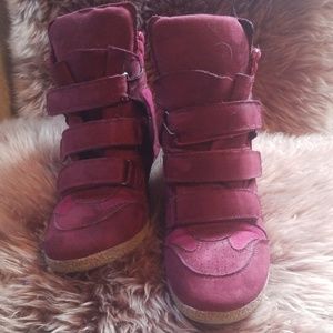 Two tone Maroon Velcro Wedge High Tops